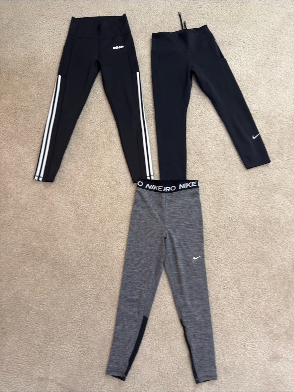 Nike and Adidas Black and Gray Athletic Leggings Pack